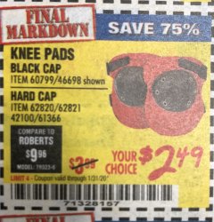Harbor Freight Coupon WESTERN SAFETY HARD CAP KNEE PADS Lot No. 62821 Expired: 1/31/20 - $2.49