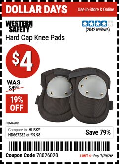 Harbor Freight Coupon WESTERN SAFETY HARD CAP KNEE PADS Lot No. 62821 Expired: 7/29/26 - $4