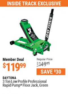 Harbor Freight ITC Coupon DAYTONA RAPID PUMP 3 TON STEEL LOW PROFILE FLOOR JACKS Lot No. 64360/64883/64240/64784/56261/64780 Expired: 7/29/21 - $119.99