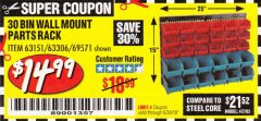 Harbor Freight Coupon STOREHOUSE 30-BIN WALL-MOUNT PARTS RACK Lot No. 63151 Expired: 6/30/19 - $14.99