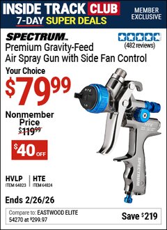 Harbor Freight ITC Coupon SPECTRUM PREMIUM GRAVITY-FEED AIR SPRAY GUN WITH SIDE FAN CONTROL Lot No. 64823/64824 Expired: 2/26/26 - $79.99