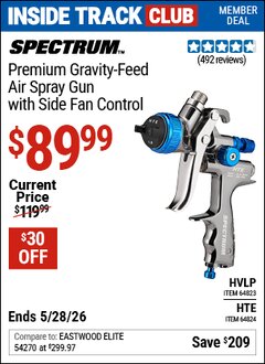 Harbor Freight Coupon SPECTRUM PREMIUM GRAVITY-FEED AIR SPRAY GUN WITH SIDE FAN CONTROL Lot No. 64823/64824 Valid: 12/31/69 - 5/28/26 - $89.99
