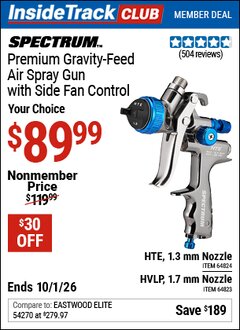 Harbor Freight Coupon SPECTRUM PREMIUM HVLP GRAVITY-FEED AIR SPRAY GUN WITH SIDE FAN CONTROL Lot No. 64823/64824 Valid: 12/31/69 - 10/1/26 - $89.99