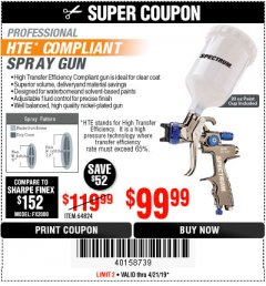 Harbor Freight Coupon SPECTRUM PROFESSIONAL HTE COMPLIANT 20 OZ. GRAVITY FEED SPRAY GUN Lot No. 64824 Expired: 4/21/19 - $99.99