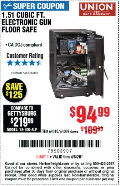 Harbor Freight Coupon 1.51 CUBIC FT. LOCK GUN FLOOR SAFE Lot No. 64010 Expired: 6/30/20 - $94.99