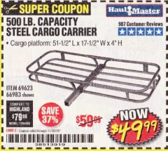 Harbor Freight Coupon 500 LB. CAPACITY DELUXE STEEL CARGO CARRIER Lot No. 69623/66983 Expired: 11/30/19 - $49.99