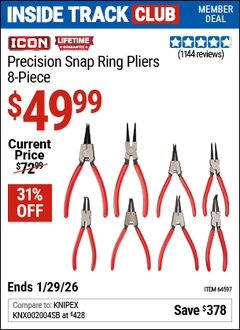 Harbor Freight ITC Coupon ICON PRECISION SNAP RING PLIERS, 8-PIECE Lot No. 64597 Valid Thru: 1/29/26 - $49.99