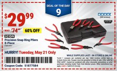 Harbor Freight Coupon ICON PRECISION SNAP RING PLIERS, 8-PIECE Lot No. 64597 Expired: 5/21/24 - $29.99