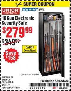 Harbor Freight Coupon 10 GUN ELECTRONIC SECURITY SAFE Lot No. 64008/64011 Expired: 2/25/21 - $279.99