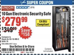 Harbor Freight Coupon UNION SAFE COMPANY 10 GUN ELECTRONIC SECURITY SAFE Lot No. 64011/64008 Expired: 4/9/21 - $279.99
