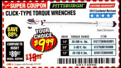 Harbor Freight Coupon CLICK-TYPE TORQUE WRENCHES Lot No. 61277/63881/2696/61276/63880/807/62431/63882/239 Expired: 3/31/20 - $9.99