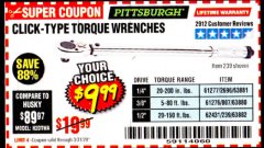 Harbor Freight Coupon PITTSBURGH CLICK TORQUE WRENCH Lot No. 63882/63880/63881 Expired: 3/31/20 - $9.99