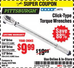 Harbor Freight Coupon CLICK-TYPE TORQUE WRENCHES Lot No. 61277/63881/2696/61276/63880/807/62431/63882/239 Expired: 3/3/21 - $9.99