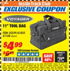 Harbor Freight ITC Coupon 11" TOOL BAG Lot No. 61168/35539/61835 Expired: 1/31/19 - $4.99