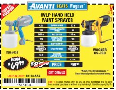 Harbor Freight Coupon AVANTI HANDHELD HVLP PAINT & STAIN SPRAYER Lot No. 64934 Expired: 6/30/19 - $69.99