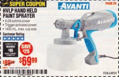 Harbor Freight Coupon AVANTI HANDHELD HVLP PAINT & STAIN SPRAYER Lot No. 64934 Expired: 6/30/19 - $69.99