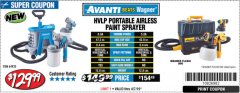 Harbor Freight Coupon AVANTI PVLP PORTABLE AIRLESS PAINT SPRAYER Lot No. 64933 Expired: 4/7/19 - $129.99