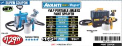 Harbor Freight Coupon AVANTI PVLP PORTABLE AIRLESS PAINT SPRAYER Lot No. 64933 Expired: 4/7/19 - $129.99