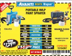 Harbor Freight Coupon AVANTI PVLP PORTABLE AIRLESS PAINT SPRAYER Lot No. 64933 Expired: 6/30/19 - $129.99