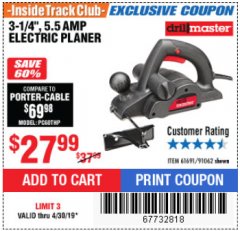 Harbor Freight ITC Coupon 3-1/4" ELECTRIC PLANER Lot No. 61691/91062 Expired: 4/30/19 - $27.99