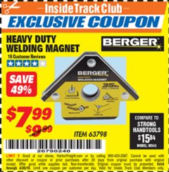 Harbor Freight ITC Coupon HEAVY DUTY WELDING MAGNET Lot No. 63798 Expired: 4/30/19 - $7.99