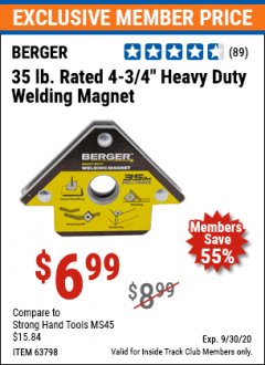 Harbor Freight ITC Coupon HEAVY DUTY WELDING MAGNET Lot No. 63798 Expired: 9/30/20 - $6.99