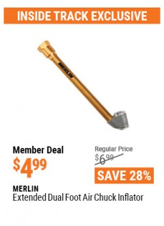 Harbor Freight ITC Coupon MERLIN EXTENDED DUAL FOOT AIR CHUCK INFLATOR Lot No. 63571 Expired: 4/29/21 - $4.99