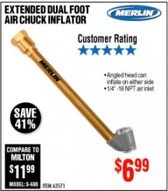 Harbor Freight Coupon MERLIN EXTENDED DUAL FOOT AIR CHUCK INFLATOR Lot No. 63571 Expired: 4/14/19 - $6.99