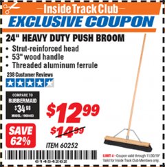 Harbor Freight ITC Coupon 24 IN. PUSH BROOM Lot No. 60252 Expired: 11/30/19 - $12.99