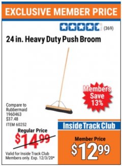 Harbor Freight ITC Coupon 24" HEAVY DUTY PUSH BROOM Lot No. 94721/60252 Expired: 12/3/20 - $12.99