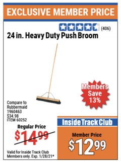 Harbor Freight ITC Coupon 24 IN. PUSH BROOM Lot No. 60252 Expired: 1/28/21 - $12.99