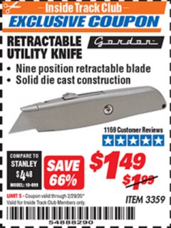 Harbor Freight ITC Coupon DOYLE PROFESSIONAL FLIP UTILITY KNIFE Lot No. 57108 Expired: 2/29/20 - $1.49