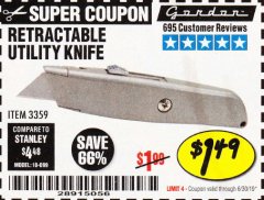Harbor Freight Coupon RETRACTABLE UTILITY KNIFE Lot No. 57107 Expired: 6/30/19 - $1.49