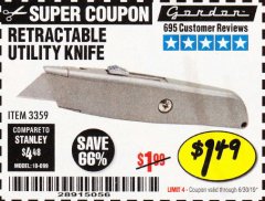 Harbor Freight Coupon DOYLE PROFESSIONAL FLIP UTILITY KNIFE Lot No. 57108 Expired: 6/30/19 - $1.49