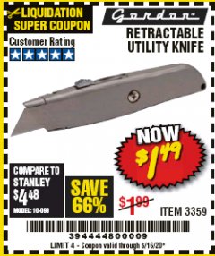 Harbor Freight Coupon DOYLE PROFESSIONAL FLIP UTILITY KNIFE Lot No. 57108 Expired: 6/30/20 - $1.49