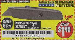 Harbor Freight Coupon DOYLE PROFESSIONAL FLIP UTILITY KNIFE Lot No. 57108 Expired: 6/13/20 - $1.49