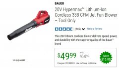 Harbor Freight Coupon BAUER 20V CORDLESS JET FAN BLOWER, TOOL ONLY Lot No. 64942 Expired: 6/30/20 - $49.99