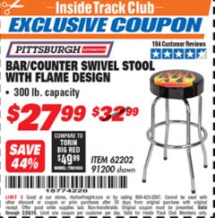 Harbor Freight ITC Coupon FLAME DESIGN BAR/COUNTER SWIVEL STOOL Lot No. 62202/91200 Expired: 2/28/19 - $27.99