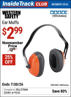 Harbor Freight ITC Coupon WESTERN SAFETY EAR MUFFS Lot No. 70038/70037 Valid Thru: 7/30/26 - $2.99