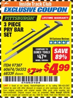 Harbor Freight ITC Coupon 3 PIECE PRY BAR SET Lot No. 60674/68339 Expired: 5/31/19 - $4.99