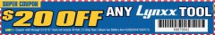 Harbor Freight Coupon $20 OFF ANY LYNX TOOL Lot No. 63285/64475/64713 Expired: 5/12/19 - $20