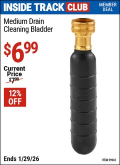 Harbor Freight ITC Coupon MEDIUM DRAIN CLEANING BLADDER Lot No. 99942 Valid Thru: 1/29/26 - $6.99