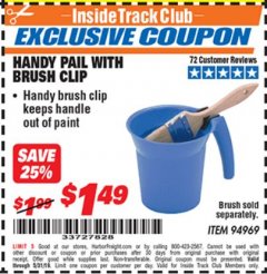 Harbor Freight ITC Coupon PAIL WITH BRUSH CLIP Lot No. 94969 Expired: 5/31/19 - $1.49