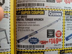 Harbor Freight Coupon 1/2" DRIVE DIGITAL TORQUE WRENCH Lot No. 64916 Expired: 8/31/19 - $149.99