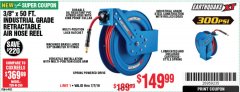 Harbor Freight Coupon EARTHQUAKE 3/8" X 50 FT. INDUSTRIAL GRADE RETRACTABLE AIR HOSE REEL Lot No. 64925 Expired: 7/7/19 - $149.99