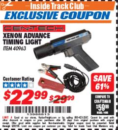 Harbor Freight ITC Coupon XENON ADVANCE TIMING LIGHT Lot No. 40963 Expired: 5/31/18 - $22.99