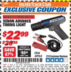 Harbor Freight ITC Coupon XENON ADVANCE TIMING LIGHT Lot No. 40963 Expired: 1/31/19 - $22.99