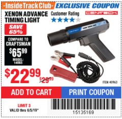 Harbor Freight ITC Coupon XENON ADVANCE TIMING LIGHT Lot No. 40963 Expired: 6/5/19 - $22.99