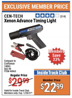 Harbor Freight ITC Coupon XENON ADVANCE TIMING LIGHT Lot No. 40963 Expired: 1/28/21 - $22.99