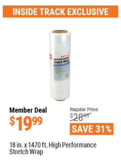 Harbor Freight ITC Coupon 18"  1470 FT. HIGH PERFORMANCE STRETCH WRAP Lot No. 61571/94172 Expired: 3/31/21 - $19.99